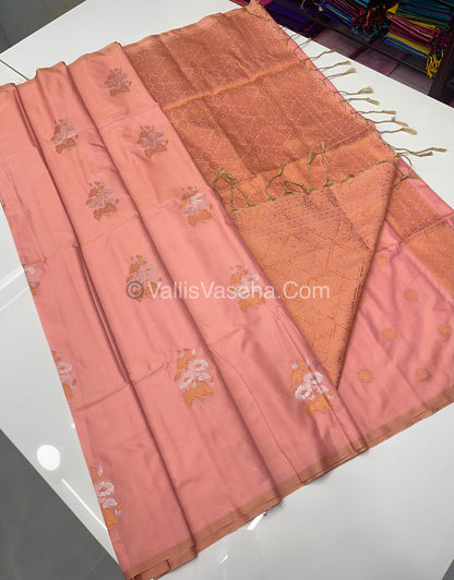 Semi Soft Silk - Border less - Light Peachish Cream Shade -VVSSS007