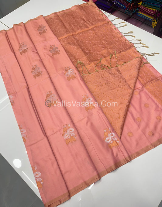 Semi Soft Silk - Border less - Light Peachish Cream Shade -VVSSS007