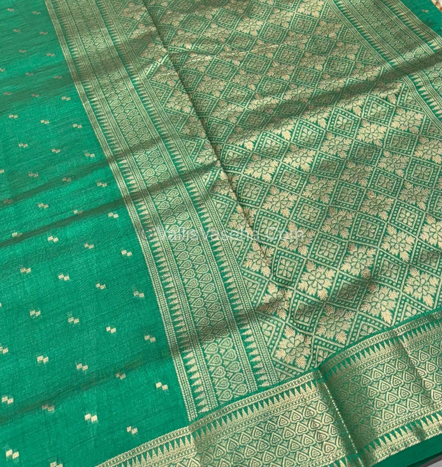 Semi Tussar Silk - Grand Pallu  - Green Shade - VVSTS020