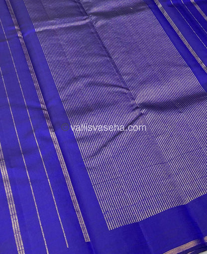 Pure Kanchipuram Silk Saree - Vaira Voosi design with Mayil Butta Border- Blue shade  - VVPS006