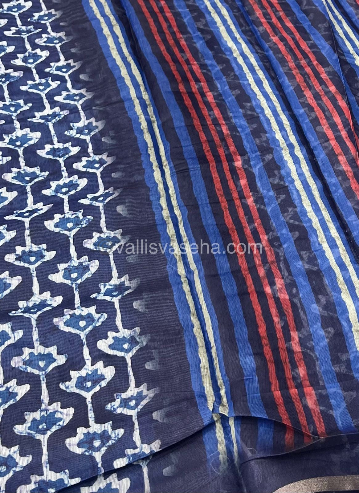 Chanderi Mixed Cotton Saree - Indigo Prints - VVCPS001