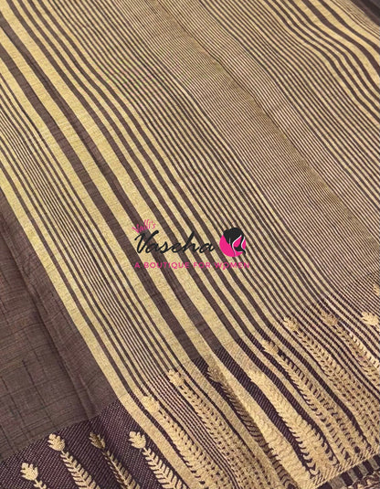 Semi Tussar Silk Saree | Brown Shade |VVSTS050