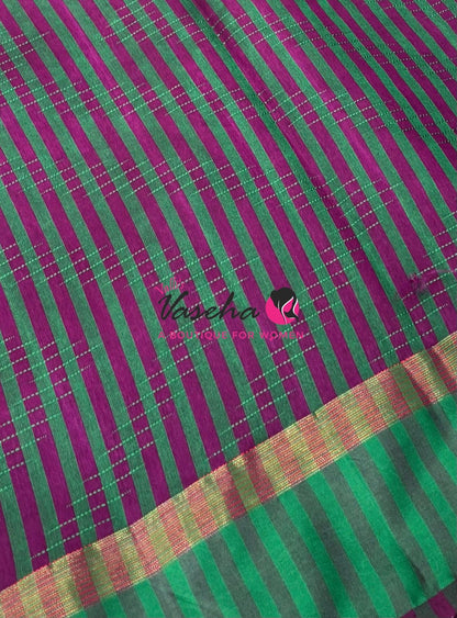 Semi Silk Saree - Thread Work Weaving - Purple With Green - VVSSS0038