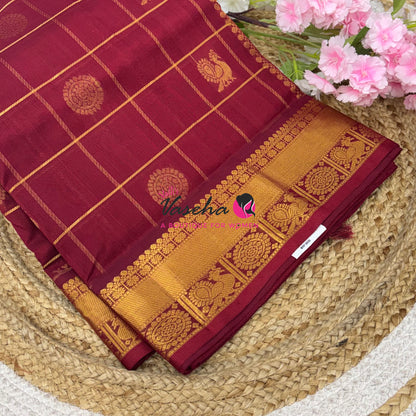 Pure Silk Cotton Saree - Mayil & Chakkaram Design - Maroon Shade - VVMC001