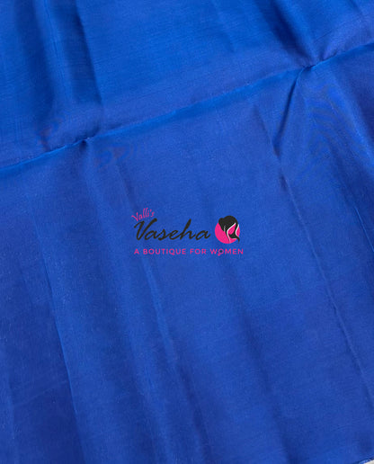 Pure Soft Silk Saree - (1.75 Warp) Kolam Design - Blue With Blue - VVPSS074