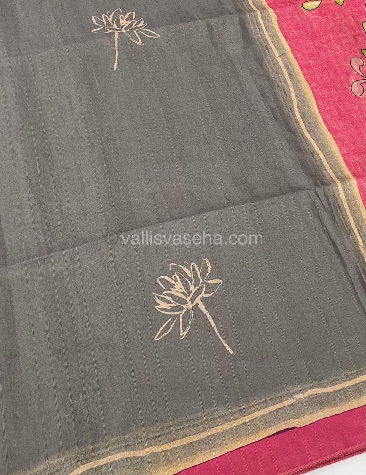 Semi Tussar Saree - Grey with Peachish Pink Combo -  VVSTS003