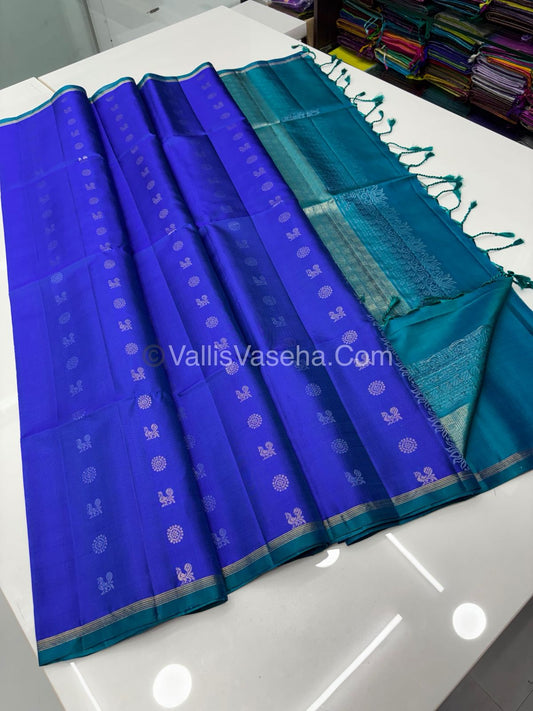 Pure Soft Silk Saree  - Blue & Blue Combo  - VVPSS055