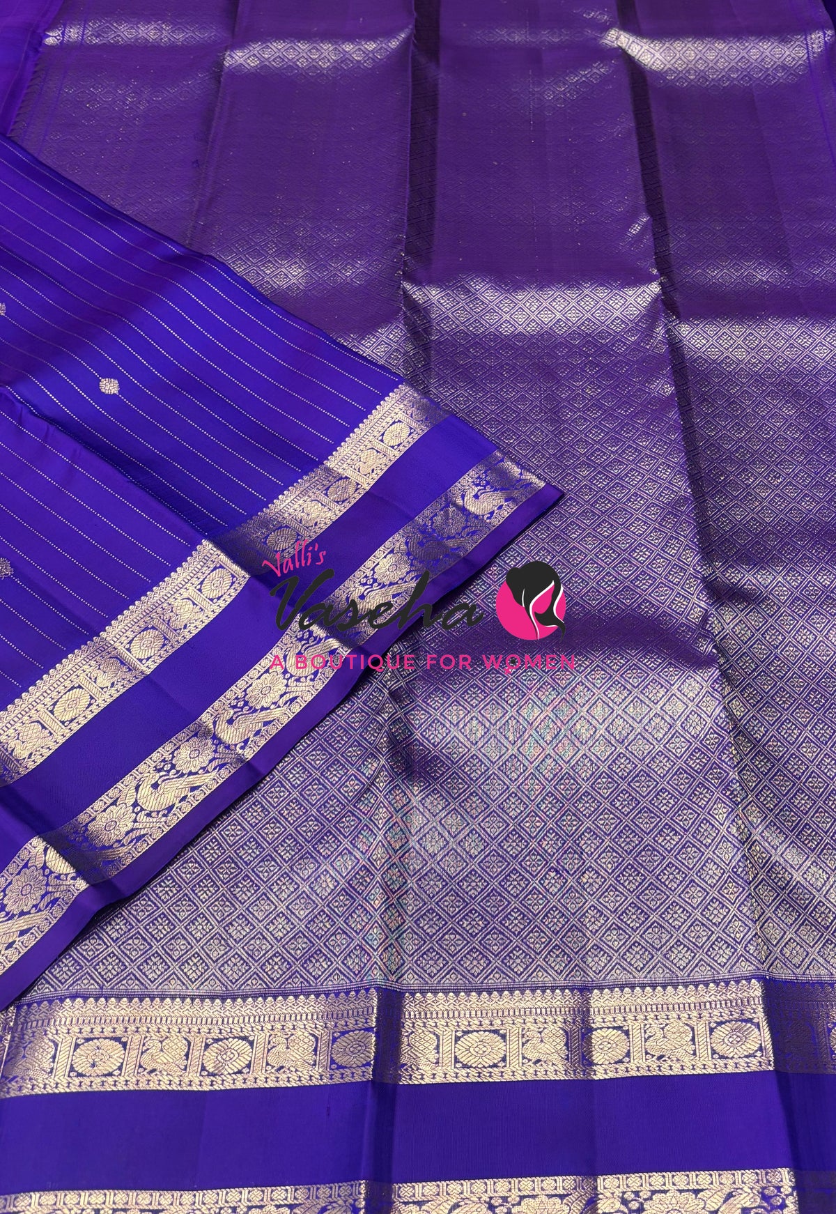 Pure Kanchipuram Silk Saree - Vairavoosi Design  - Violetish Blue Shade - VVPS095