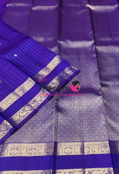 Pure Kanchipuram Silk Saree - Vairavoosi Design  - Violetish Blue Shade - VVPS095