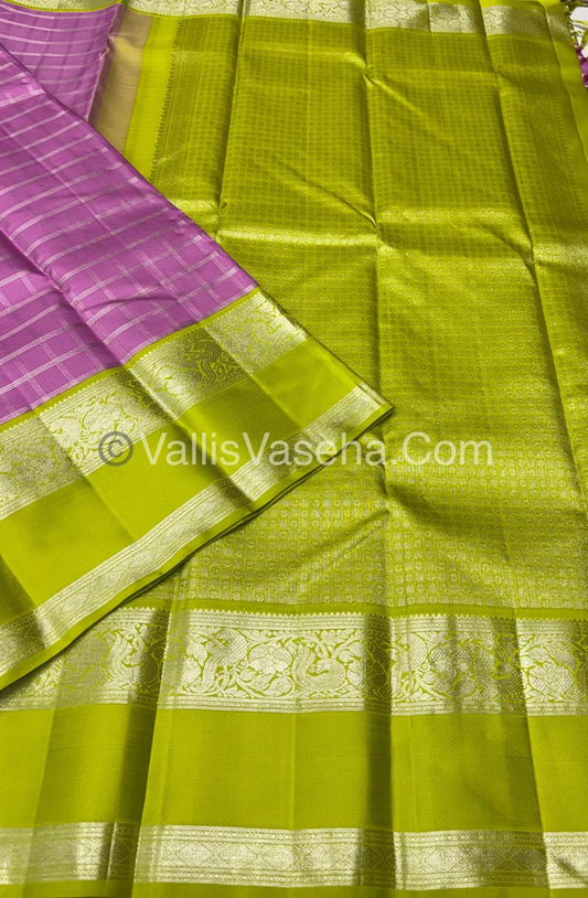 Pure Vintage Korvai Kanchipuram Silk Saree - Pink & Green Combo - VVPS034