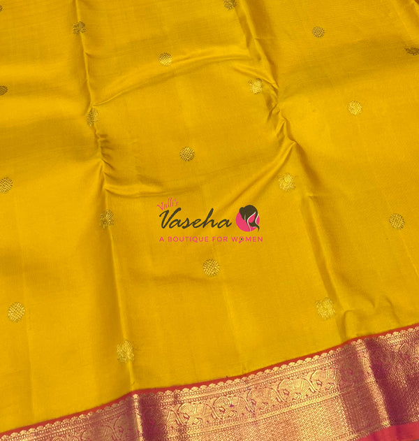 Pure Vintage Korvai Kanchipuram Silk Saree - Yellow With Peachich Orange - VVPS063