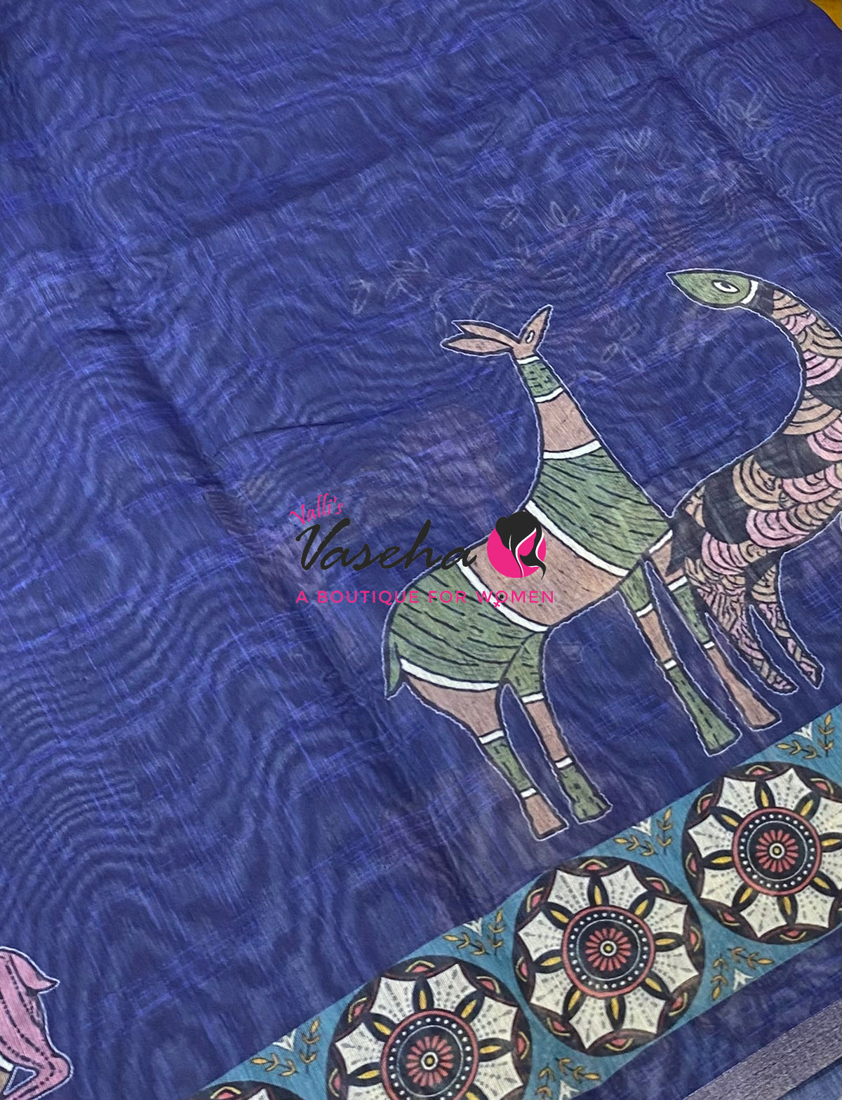 Semi Chanderi Saree - Blue Shade - VVSCS008