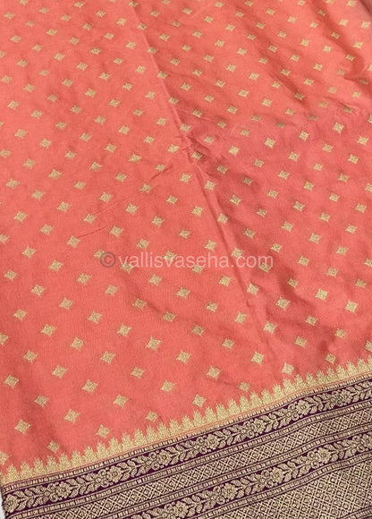 Banarasi - Premium Kathan Silk Saree - Peach with Purple - VVPKS002