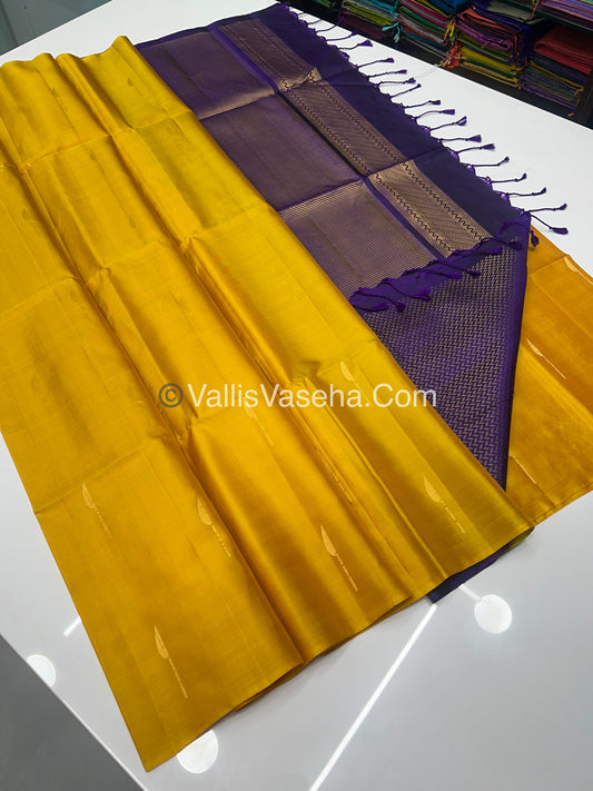 Pure Soft Silk Saree - Light weight - Border Less - Yellow & Purple - VVPSS035