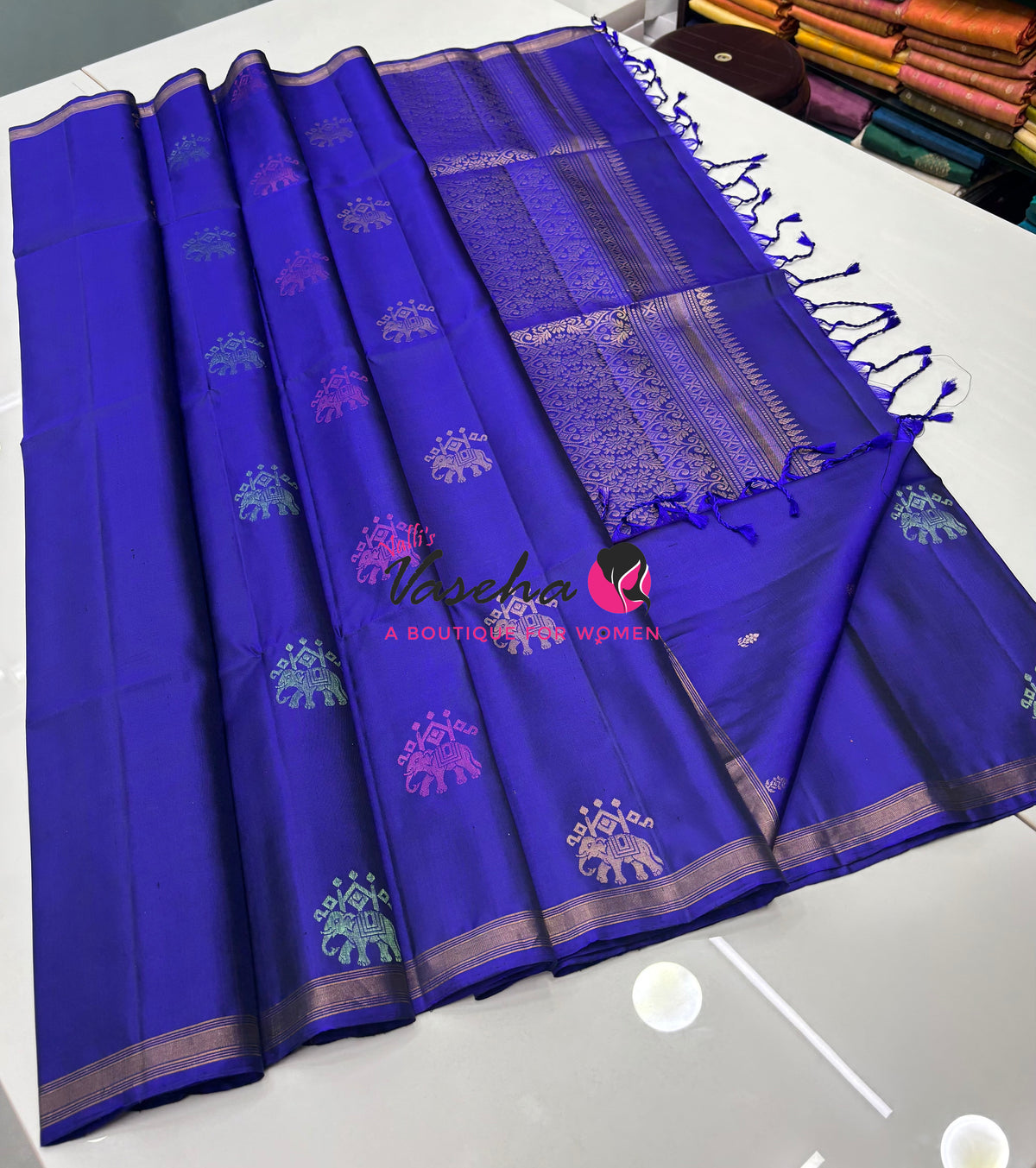 Pure Soft Silk Saree  - Treble Zari Weaving Butta - Blue Shade - VVPSS125