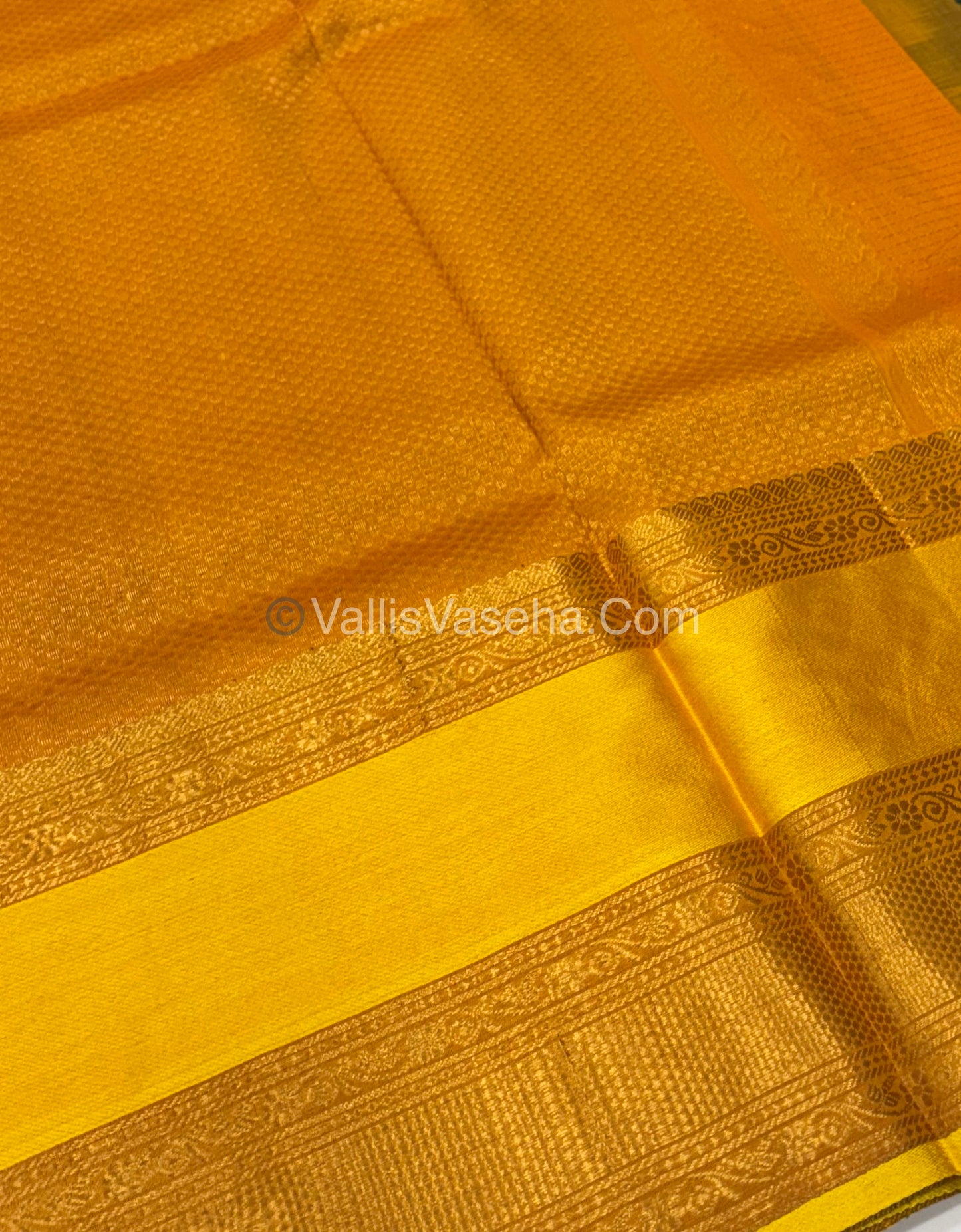 Pure Korvai Silk Cotton - Checks Pattern - Green With Yellow Shade  - VVKSC034