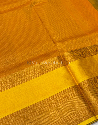 Pure Korvai Silk Cotton - Checks Pattern - Green With Yellow Shade  - VVKSC034