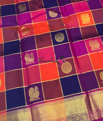 Pure Kanchipuram Silk Saree | Pazhum Pazhamum Checks |VVPS078