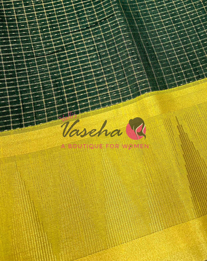 Semi Raw Silk - Lakshadeepam Design - Green With Lemon Green Shade - VVRS008