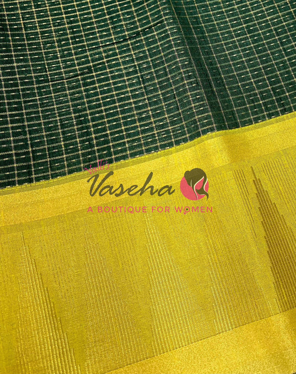 Semi Raw Silk - Lakshadeepam Design - Green With Lemon Green Shade - VVRS008
