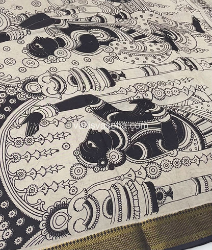 Chennur Silk | Kalamkari Prints |  Black With White  -VVCS005