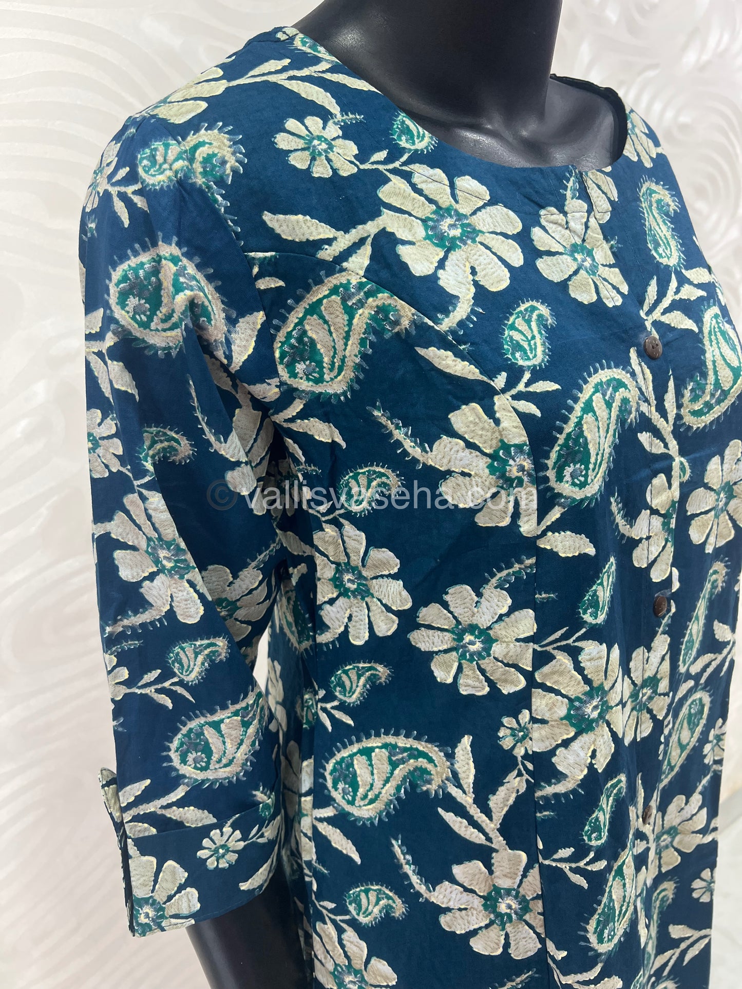 Slub Cotton -  Printed Kurti -  A - Line Cut - VVALK001