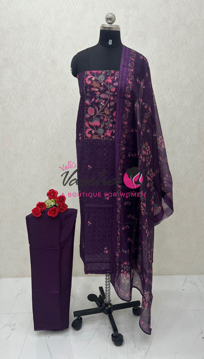 Unstitched Chanderi Salwar Material  | Purple | VVUSM038