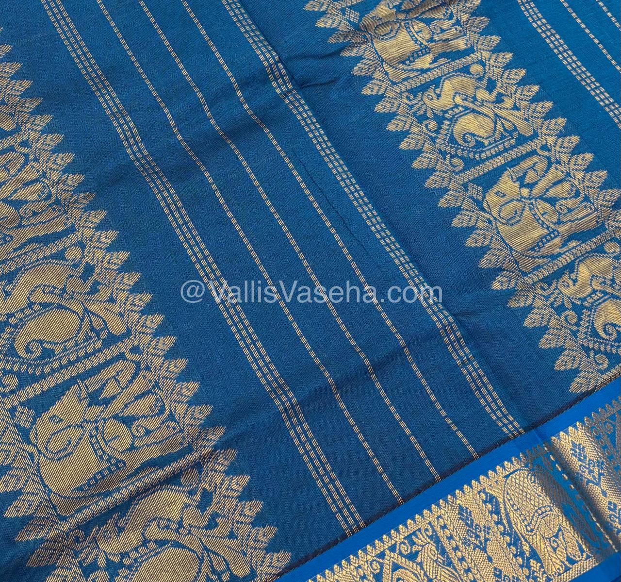 Semi Silk Cotton Saree - Dark Green  with Blue shade - VVSSC002