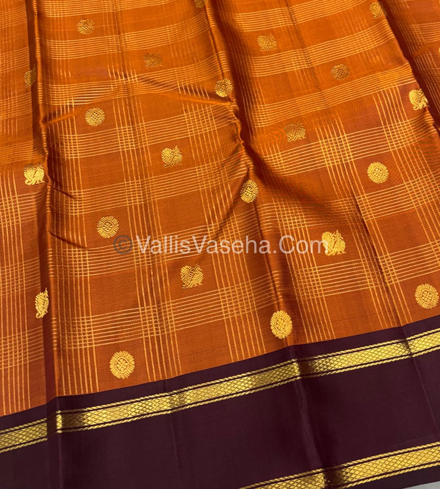 Pure Kanchipuram Silk Saree - Rust Orange & Wine Brown Combo - VVPS040