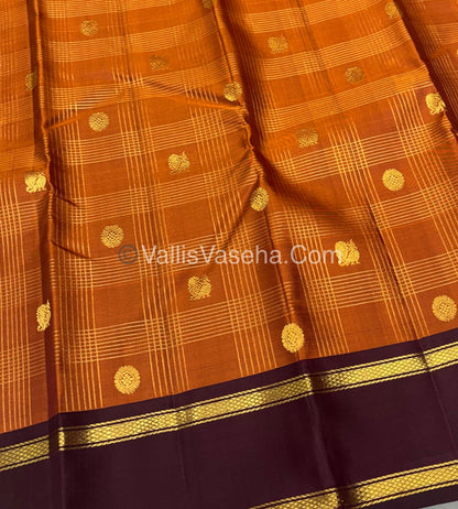 Pure Kanchipuram Silk Saree - Rust Orange & Wine Brown Combo - VVPS040