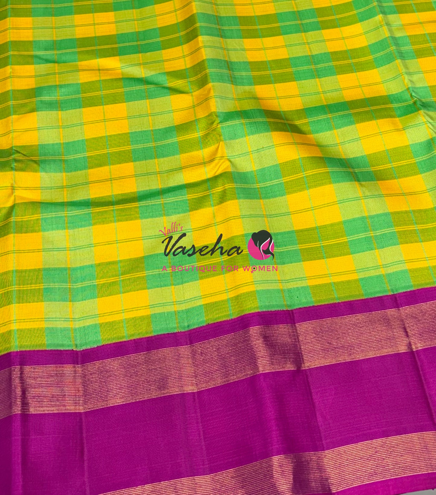 Pure Vintage Korvai Kanchipuram Silk Saree - Yellow/Green & Pink Combo - VVPS069