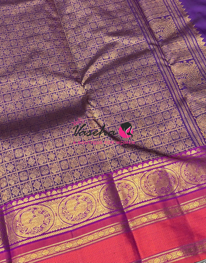 Pure Bridal Kanchipuram Silk Saree - Purple & Peach Combo - VVPS074