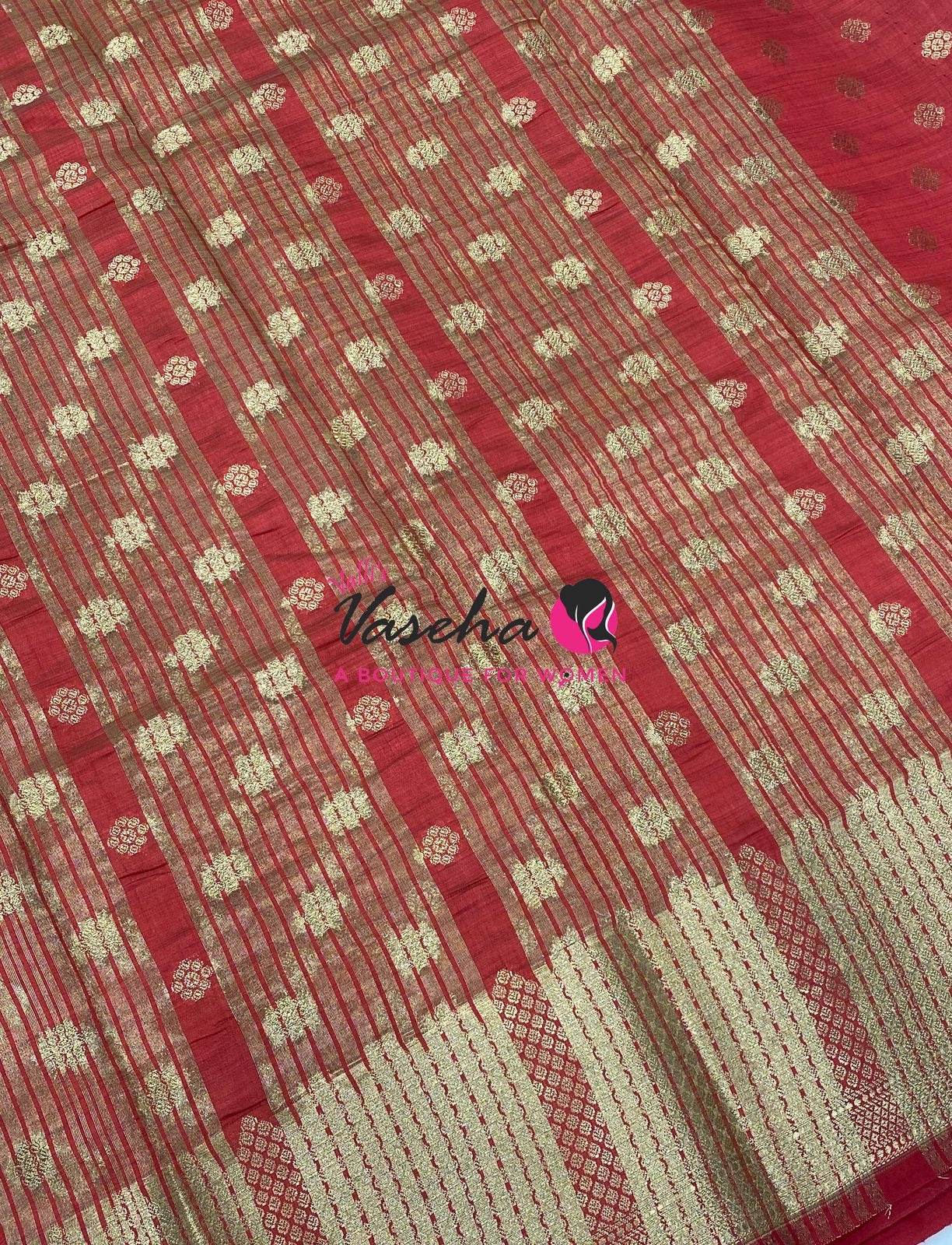 Semi Tussar Silk Saree | Red Shade |VVSTS057