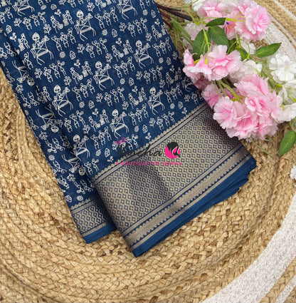 Semi Binny Silk - Varli Design - Ramar Blue Shade  - VVSBS010