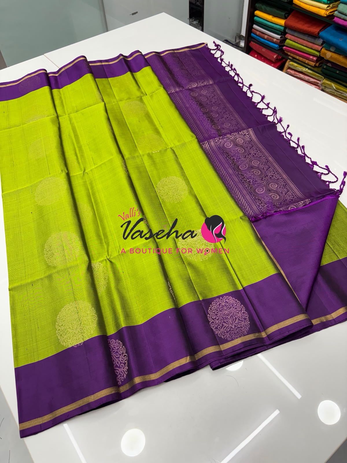 Pure Soft Silk Saree - Green & Purple - VVPSS091