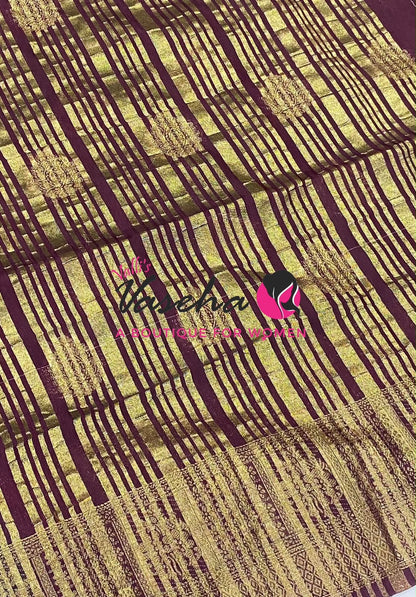 Semi Jute Silk Saree - Green With Maroon Shade- VVSJS002