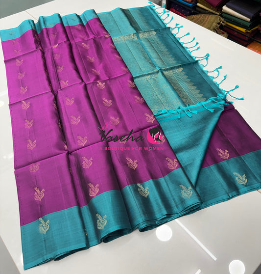 Half Mixed  Soft Silk Saree - (1.75 warp) Purple & Blue - VVPSS090