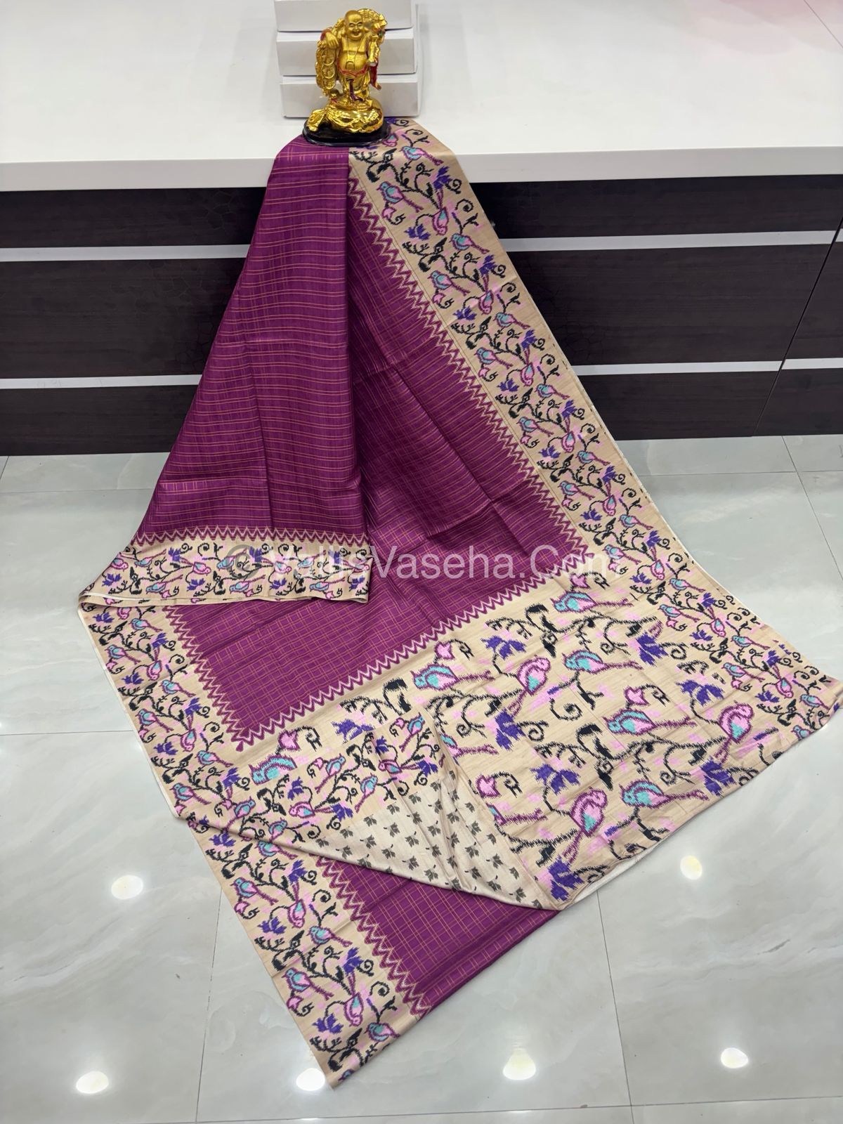 Semi Tussar Silk - Dark Onion Pink With Cream Shade  - VVSTS039