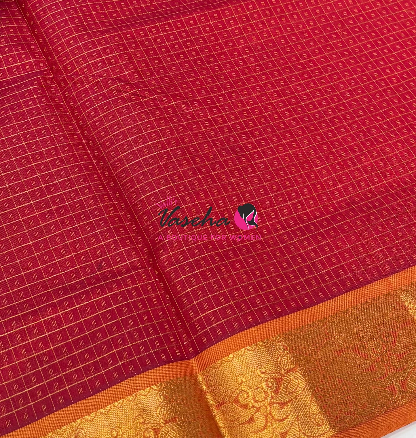 Pure Silk Cotton Saree - Red With Mango Yellow - Lakshadeepam Design - VVPLD004