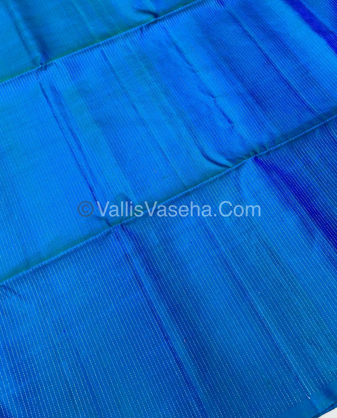 Pure Soft Silk Saree - Antique Zari - Border Less - Peacock Blue - VVPSS037