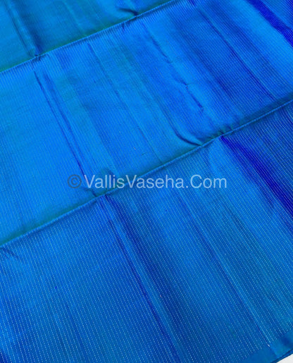 Pure Soft Silk Saree - Antique Zari - Border Less - Peacock Blue - VVPSS037
