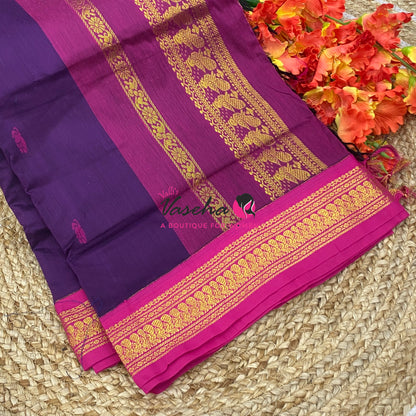 Kalyani Cotton Saree - Purple With Pink Shade - VVKC002