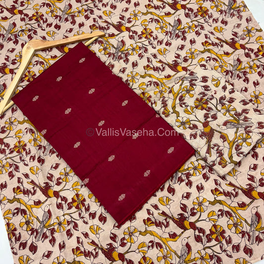 Unstitched Salwar Material -Raw Silk - Maroon Shade  - VVUSM012