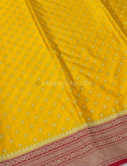 Banarasi - Premium Kathan Silk Saree - Yellow with Red - VVPKS002