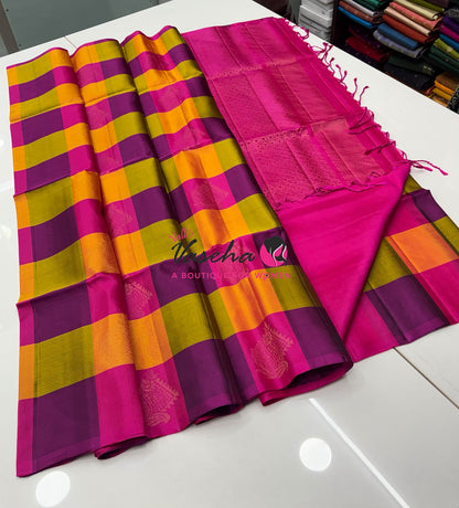 Half Mix - Pure Soft Silk Saree - Pazhum Pazhamum Checks - VVPSS103