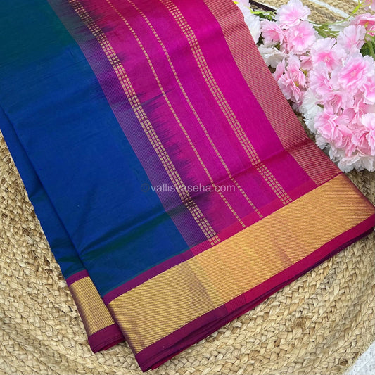 Pure Silk Cotton Sarees - Double Tone Blue With Pink - VVPSC003