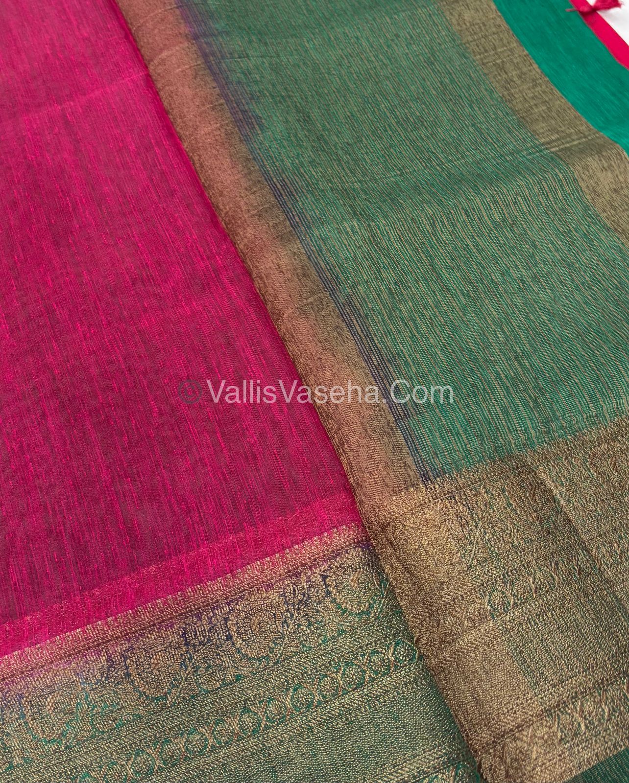 Bamboo Silk Saree -   Pink with Green Shade - VVBSS009