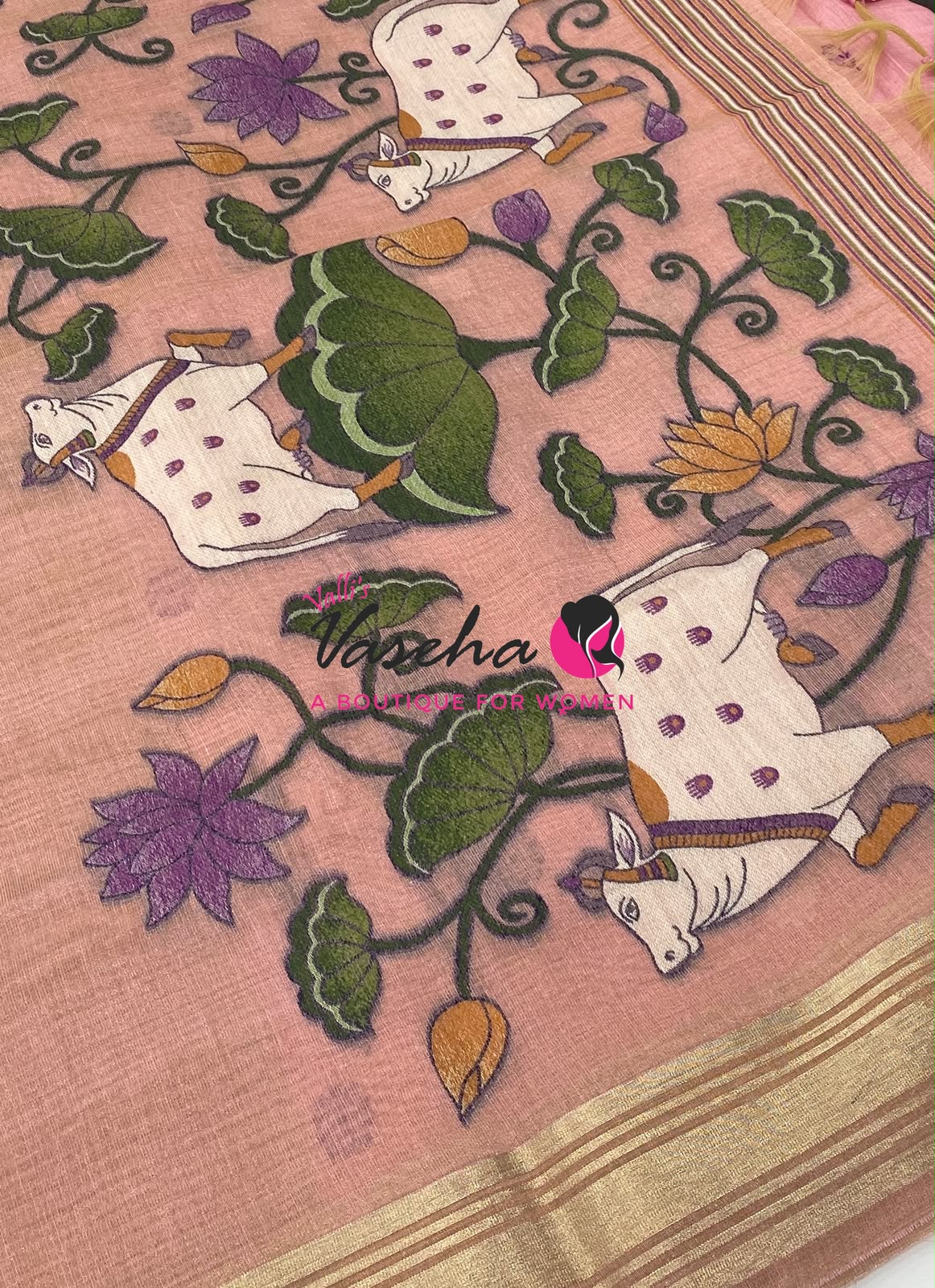 Muga Tissue Linen Saree - Pink Shade - VVMLT003