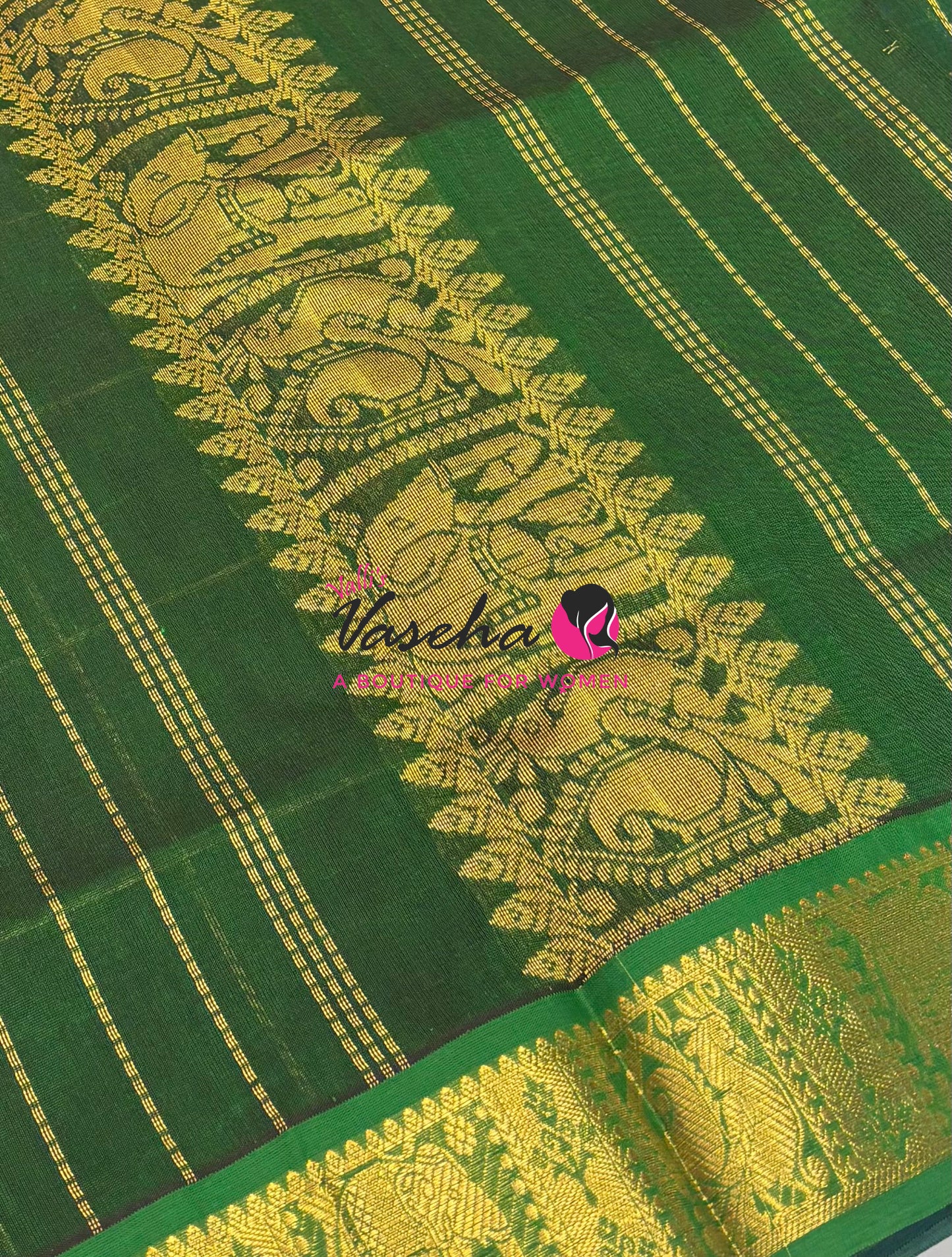 Pure silk  Cotton Saree - Checked Pattern with Butta - Blue & Green Shade - VVSCC005