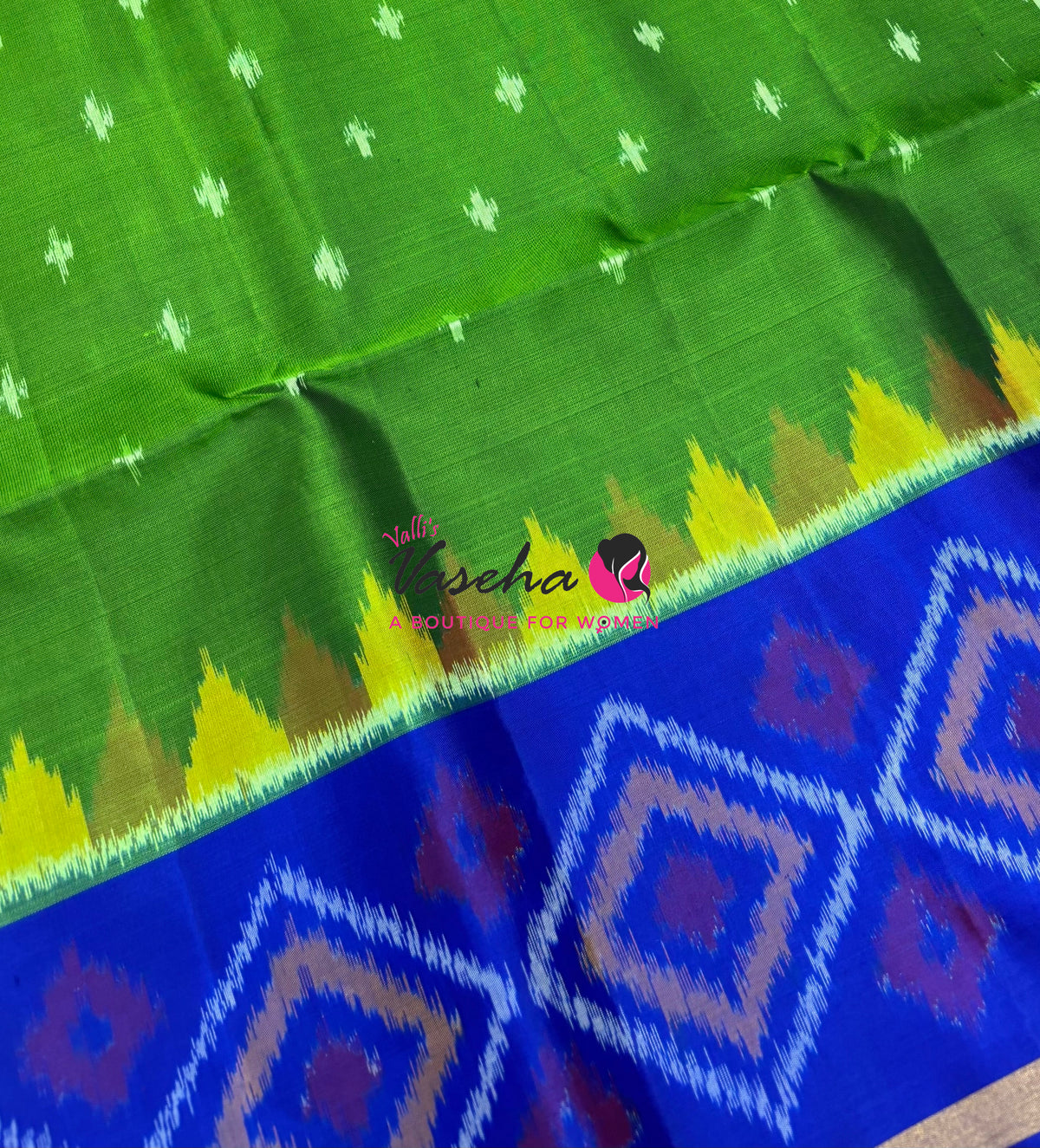 Pure Soft Silk Saree  - Pochampally Weaving - Green & Blue Combo - VVPSS110